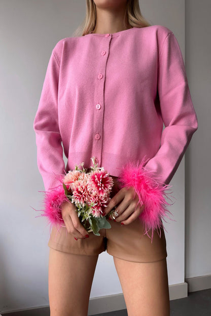 Feather Cardigan - Pink