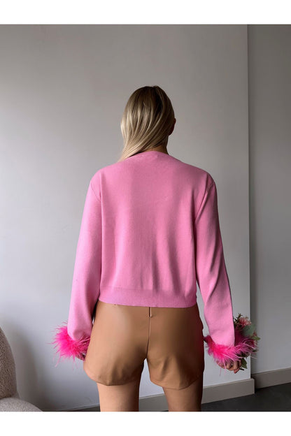 Feather Cardigan - Pink
